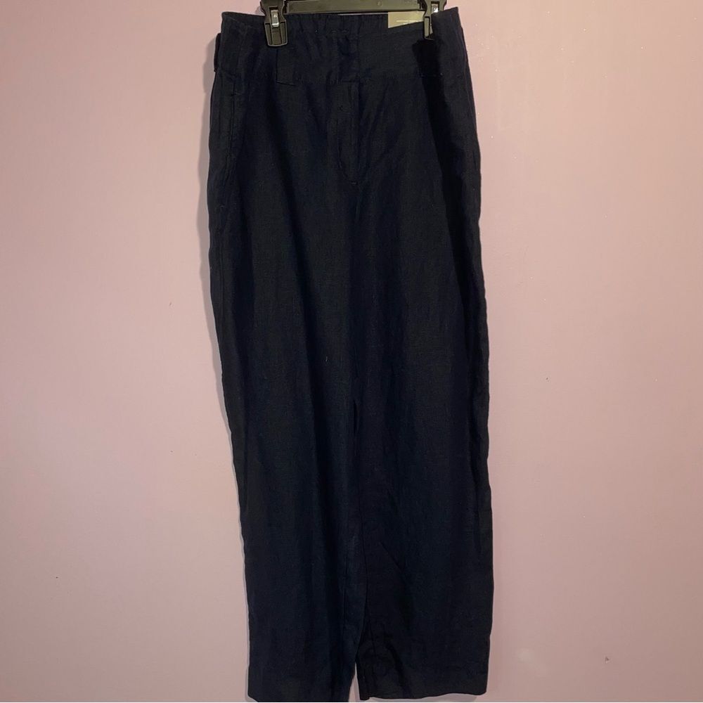 NEW Chico's Linen Wide Leg Navy Pants Womens Size 10 Coastal Casual Beach